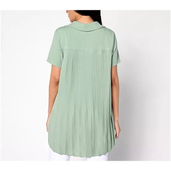 BEAUTIFUL by Lawrence Zarian Petite Hi-Low Tunic w/ Pleating Willow Tree Size XS - Picture 2 of 8